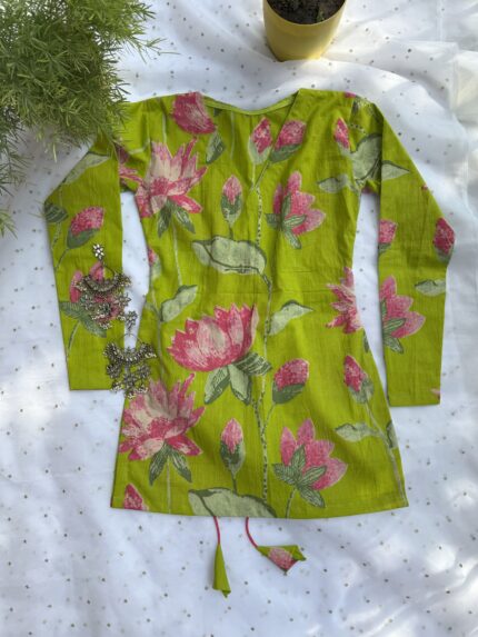 Parrot Green Lotus KurtiSet