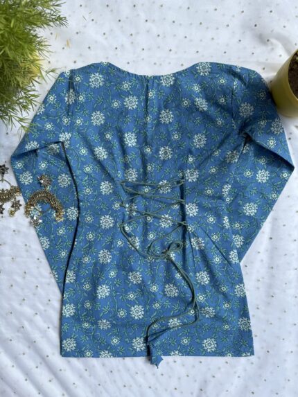Denim Blue and Green Corset Kurti